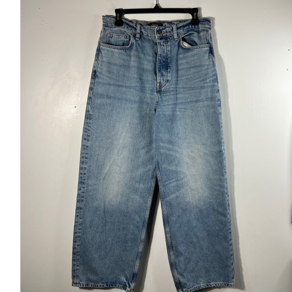 MNG Mango Buttonfly Highrise Blue Jeans Wide Straight Leg 8 Cotton